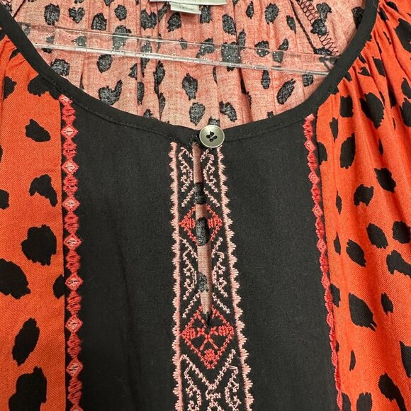 Avenue Tunic Top Size 14/16 Orange Black Animal Print Embroidered Fall - Picture 4 of 13